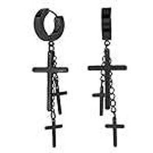 Charisma Gothic Cross Earrings‎  Hinged Hoop Stainless Steel Black IP Plated